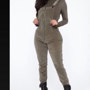 FashionNova Green Corduroy Overalls